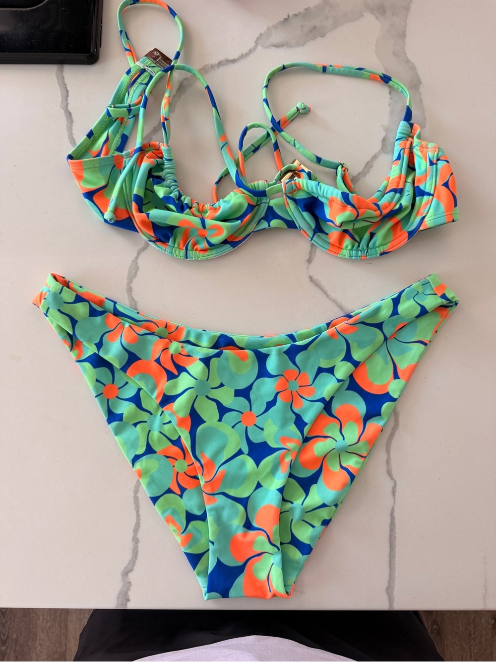 Kulani Kinis Neon Floral Bikini Set - Aqua, Orange, Blue